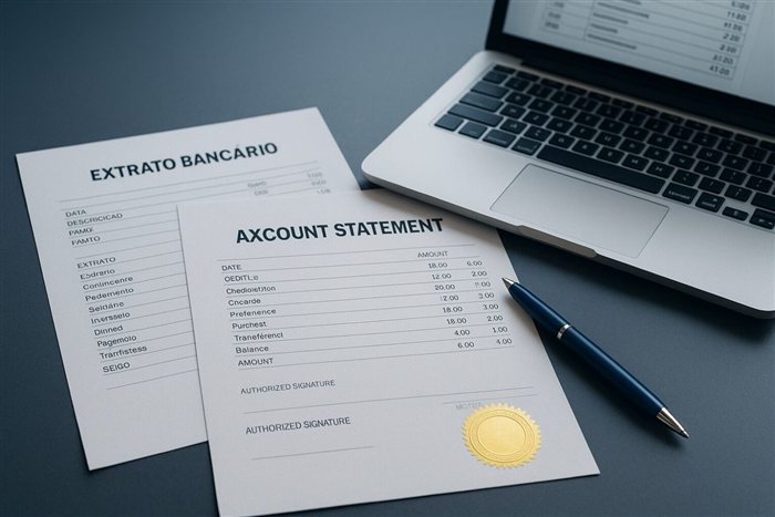 Extrato bancário e calculadora sobre a mesa