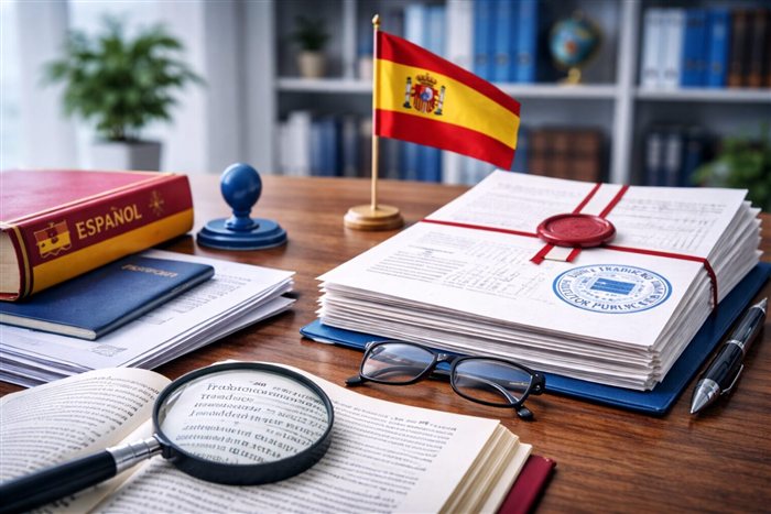 Documentos e bandeiras de países de língua espanhola