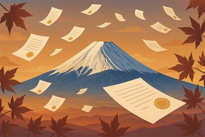 Caracteres japoneses e documentos sobre a mesa