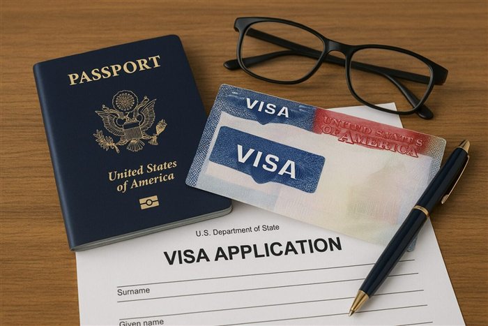 Passaporte e documentos sobre a mesa